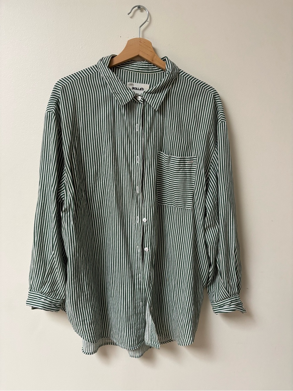 ROLLA’s XL Green Striped Button-Up Shirt